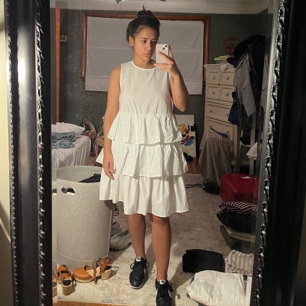 White Tiered Ruffle Midi Dress - Picture 6 of 6